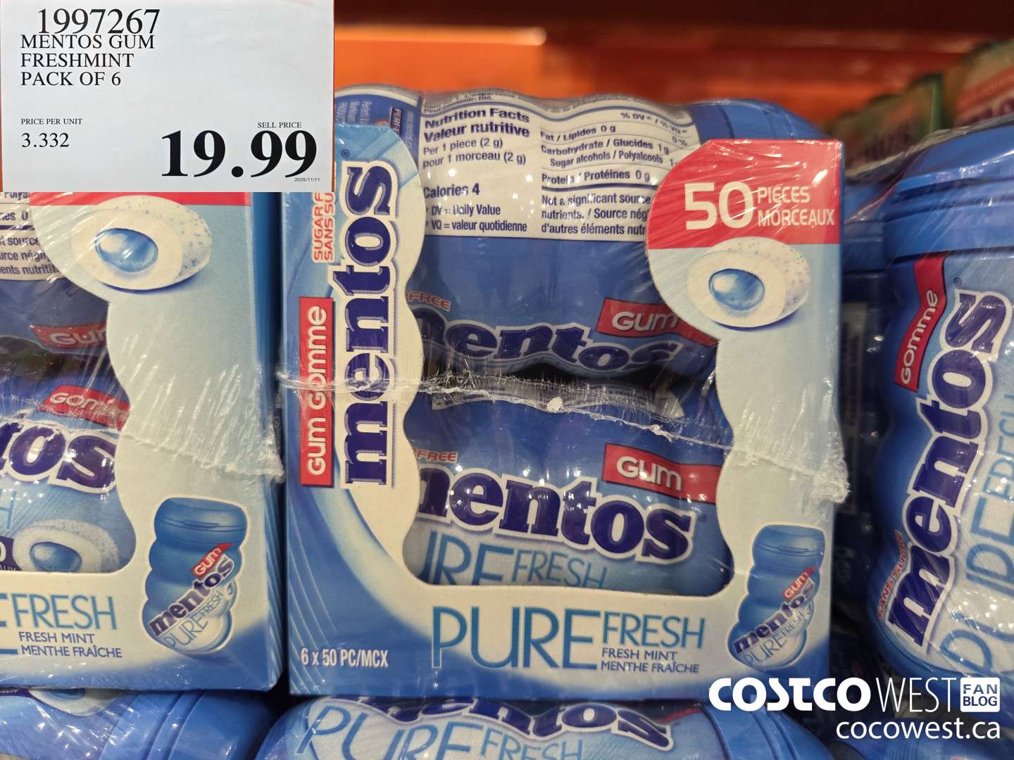 1997267 MENTOS GUM FRESHMINT PACK OF 6 $19.99