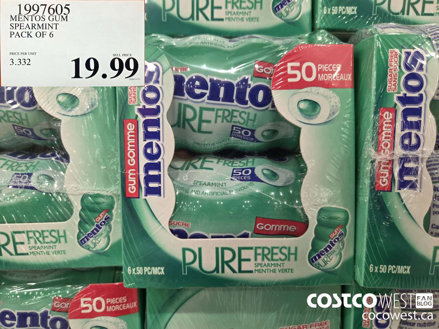 1997605 MENTOS GUM SPEARMINT PACK OF 6 $19.99