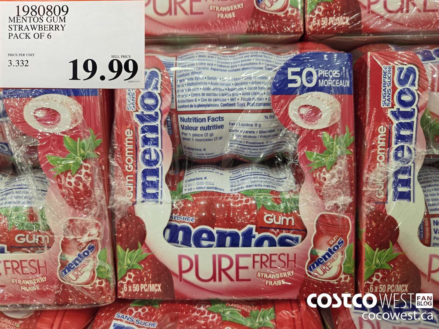 1980809 MENTOS GUM STRAWBERRY PACK OF 6 $19.99