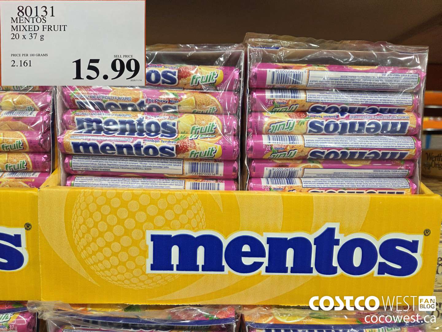 80131 MENTOS MIXED FRUIT 20 x 37 g $15.99