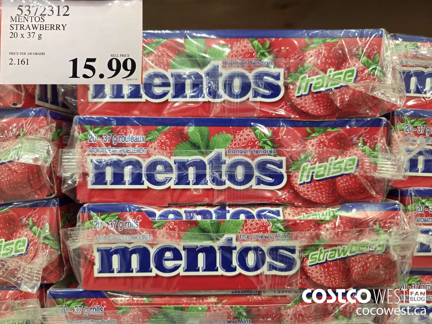 5372312 MENTOS STRAWBERRY 20 x 37 g $15.99