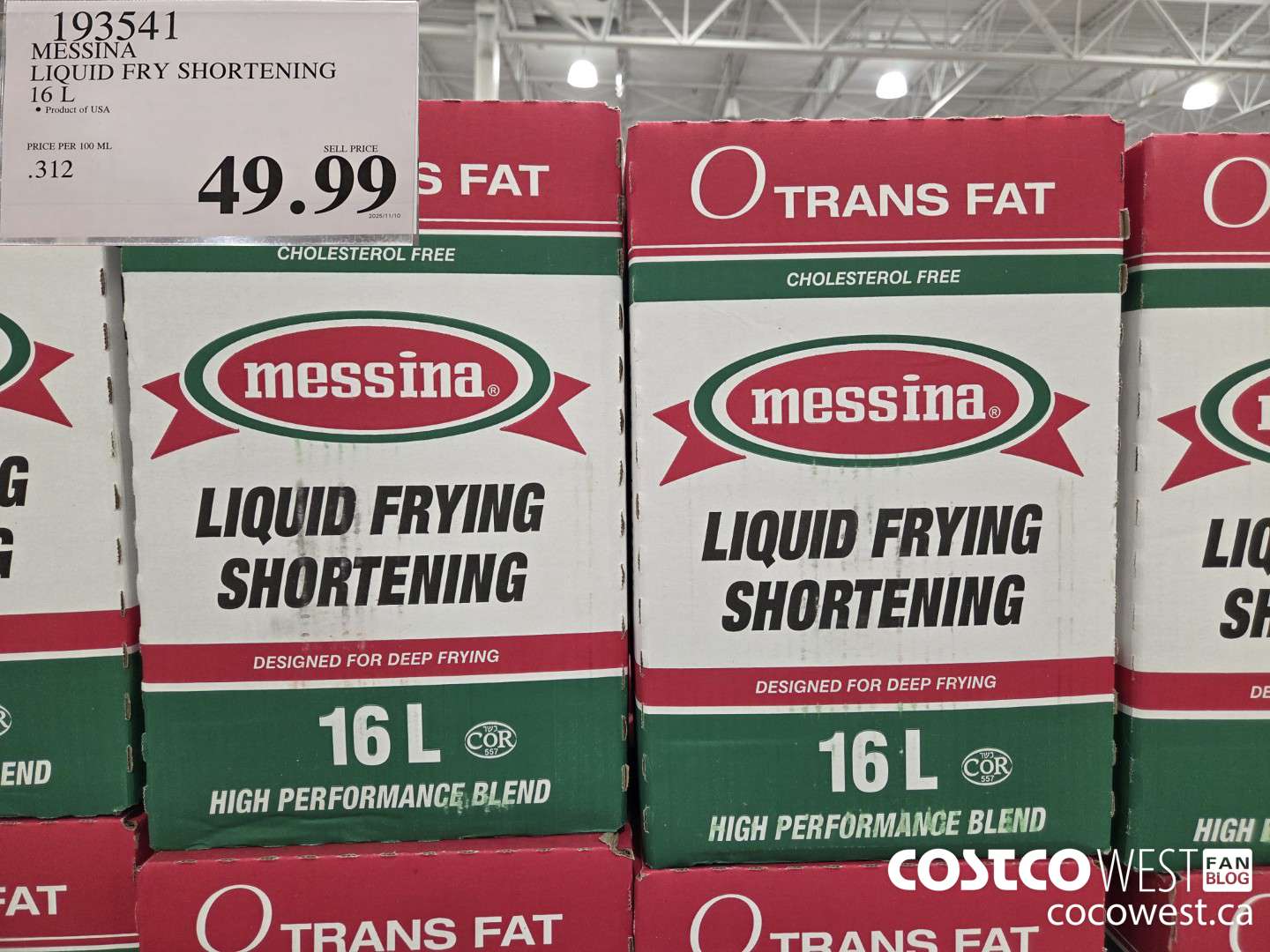 193541 MESSINA LIQUID FRY SHORTENING 16 L $49.99