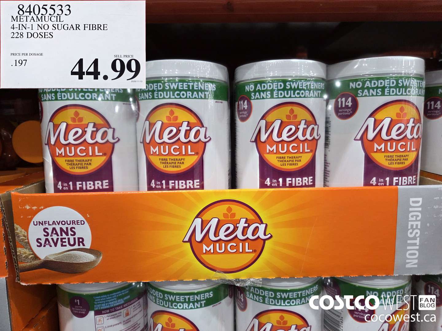 8405533 METAMUCIL 4-IN-1 NO SUGAR FIBRE 228 DOSES $44.99