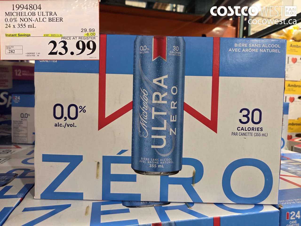 1994804 MICHELOB ULTRA 0.0% NON-ALC BEER 24 X 355ML ($6.00 INSTANT SAVINGS EXPIRES ON 2025-11-30) $23.99