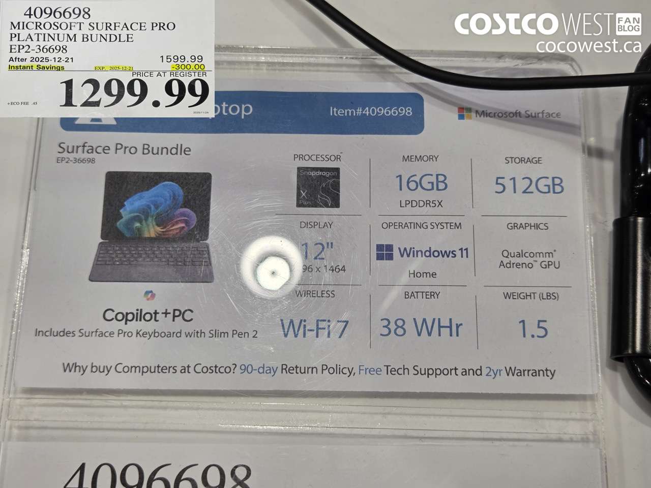 4096698 MICROSOFT SURFACE PRO PLATINUM BUNDLE EP2-36698 ($300.00 INSTANT SAVINGS EXPIRES ON 2025-12-21) $1299.99