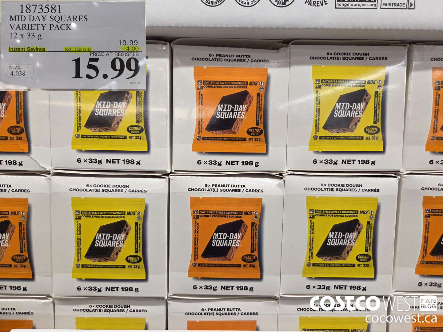 1873581 MID DAY SQUARES VARIETY PACK 12 X 33G ($4.00 INSTANT SAVINGS EXPIRES ON 2025-11-23) $15.99