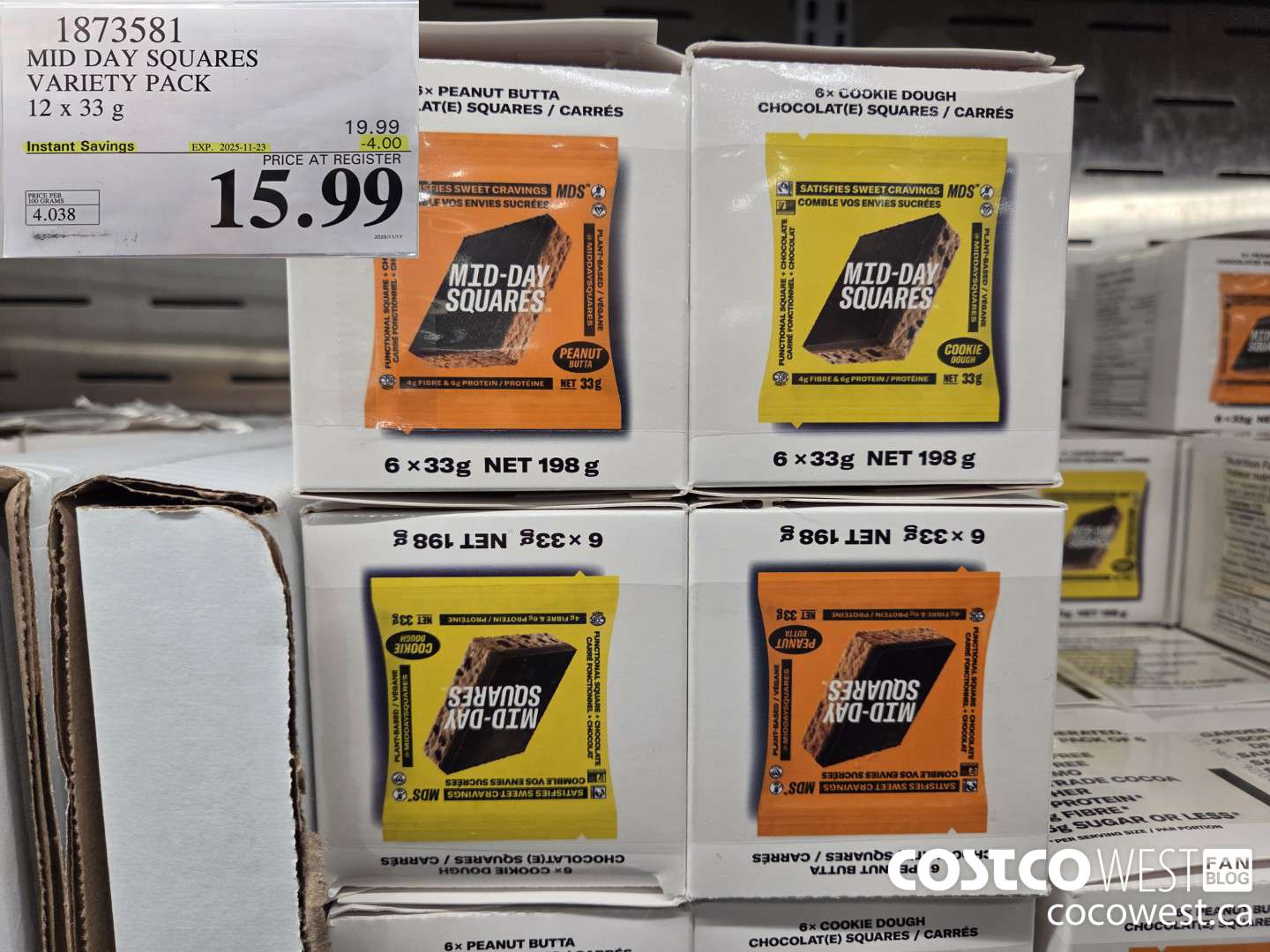 1873581 MID DAY SQUARES VARIETY PACK 12 X 33G ($4.00 INSTANT SAVINGS EXPIRES ON 2025-11-23) $15.99