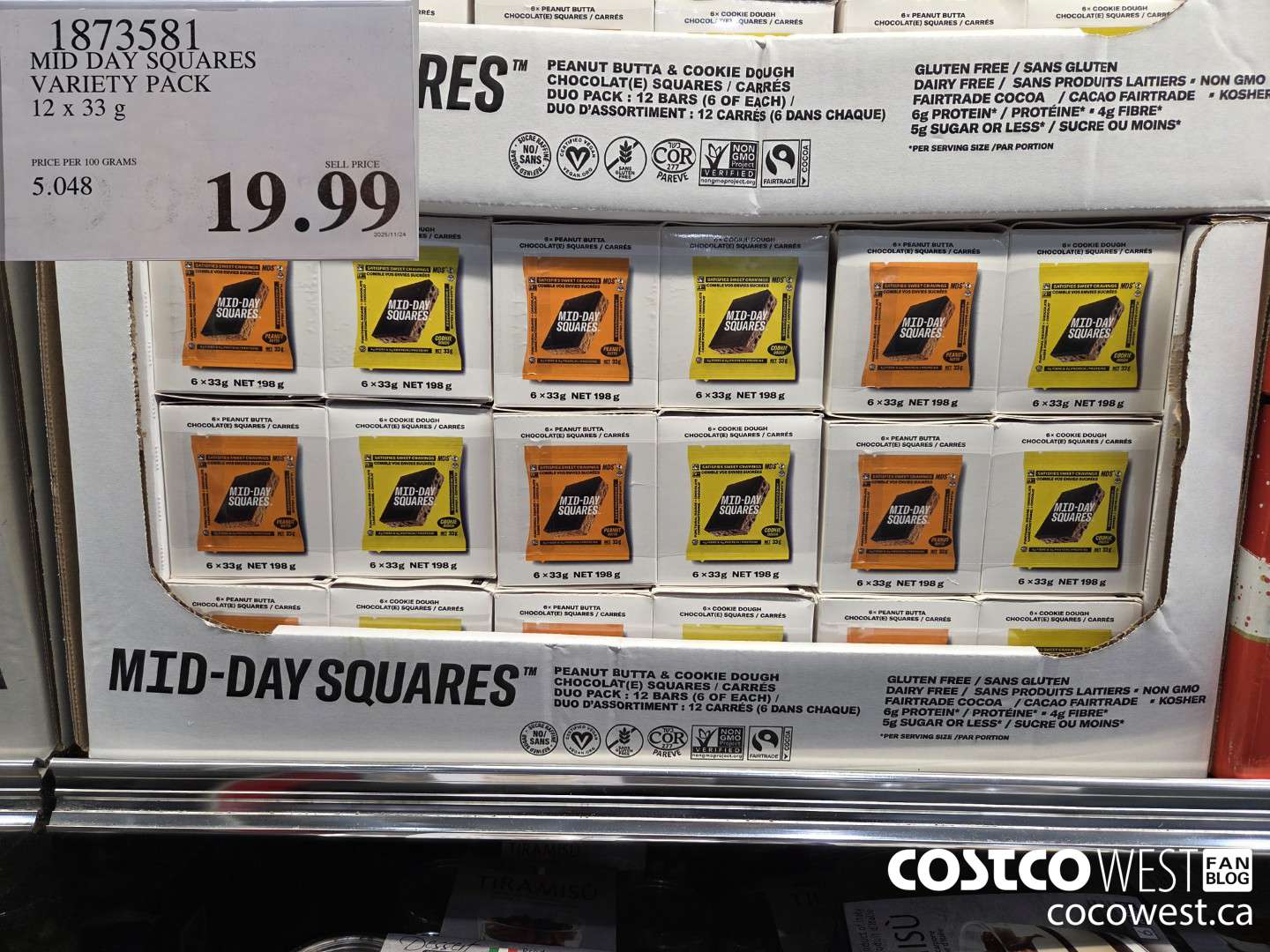 1873581 MID DAY SQUARES VARIETY PACK 12 X 33G $19.99