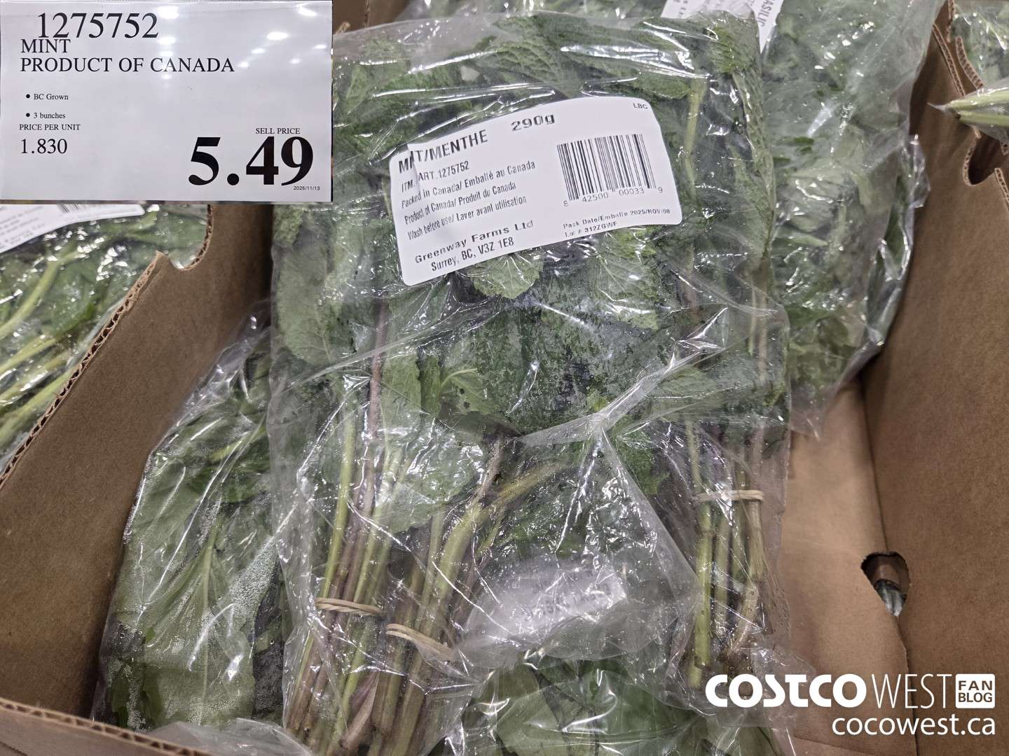 1275752 MINT PRODUCT OF CANADA $5.49