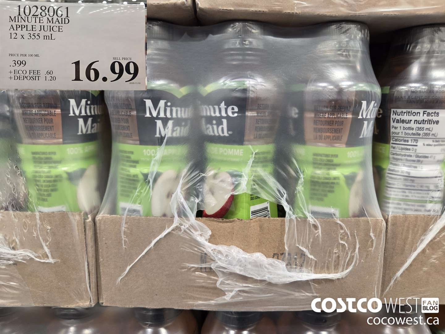 1028061 MINUTE MAID APPLE JUICE 12 x 355 mL $16.99