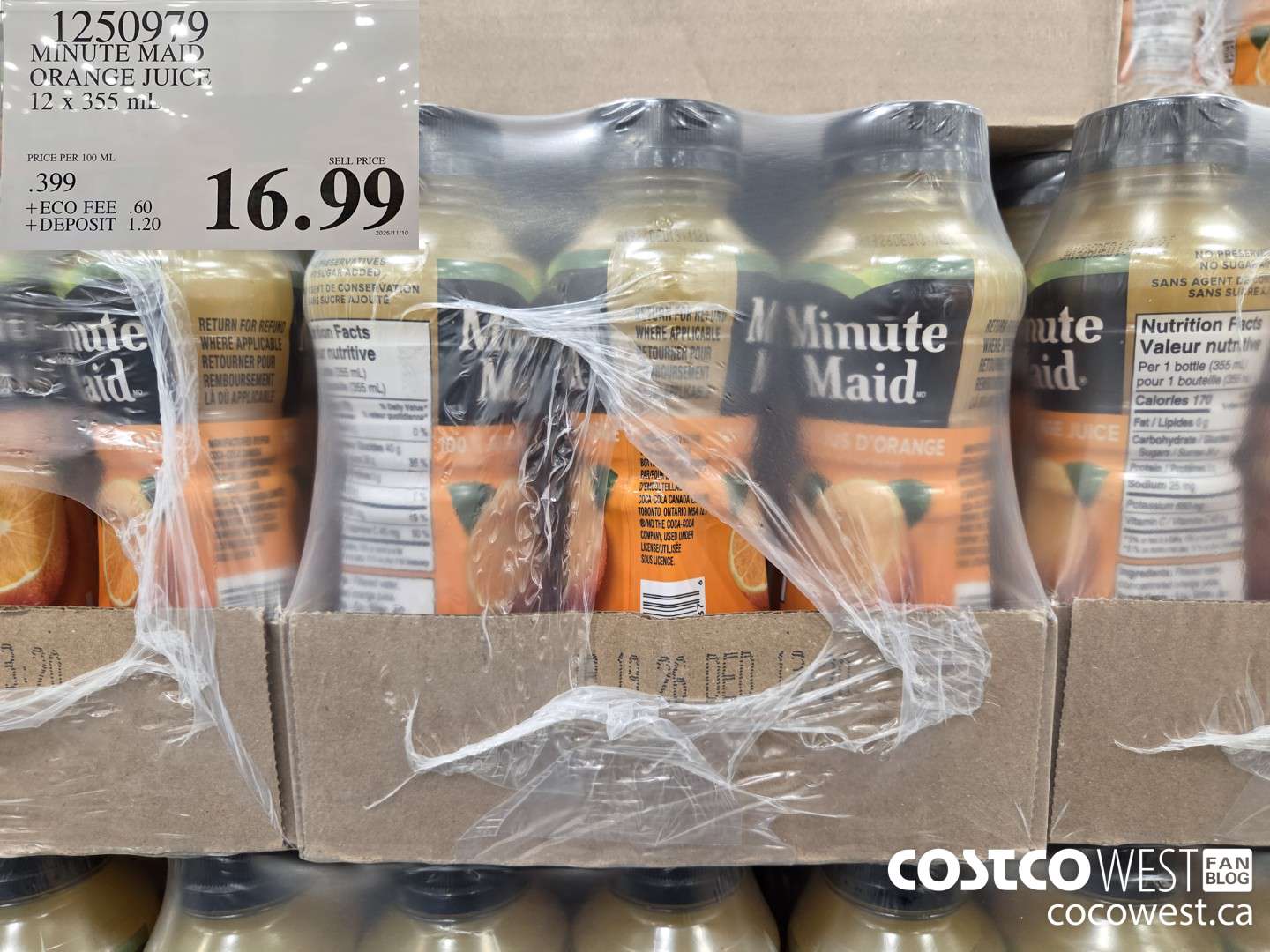 1250979 MINUTE MAID ORANGE JUICE 12 x 355 mL $16.99