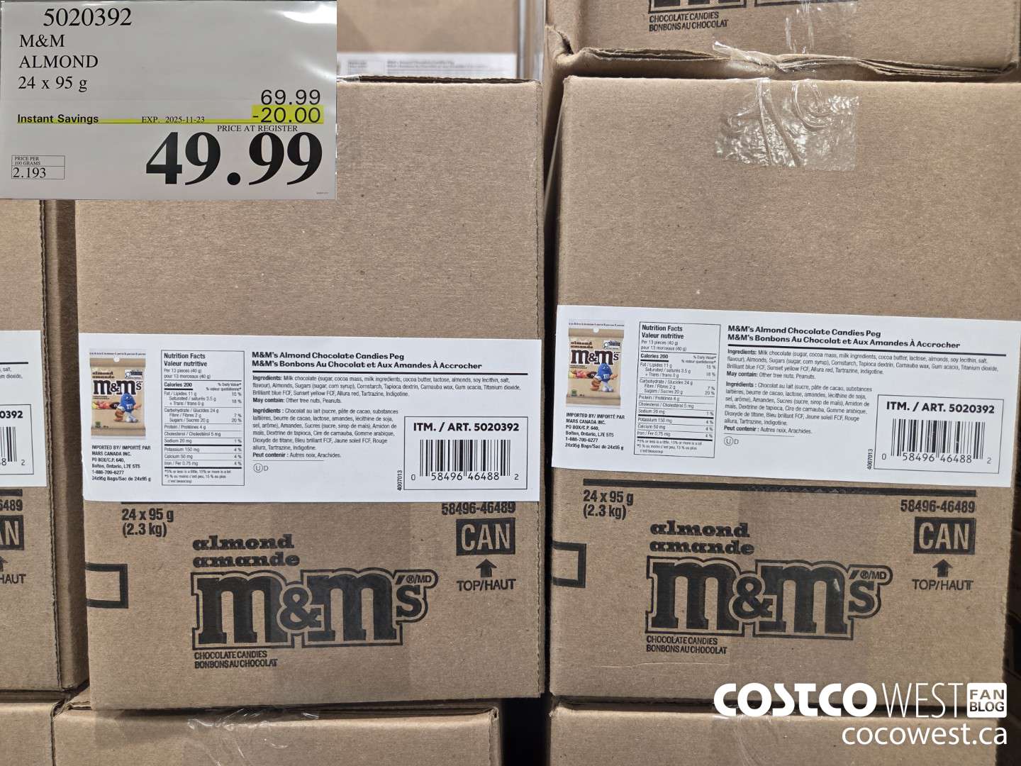 5020392 M&M ALMOND 24 x 95 g ($20.00 INSTANT SAVINGS EXPIRES ON 2025-11-23) $49.99