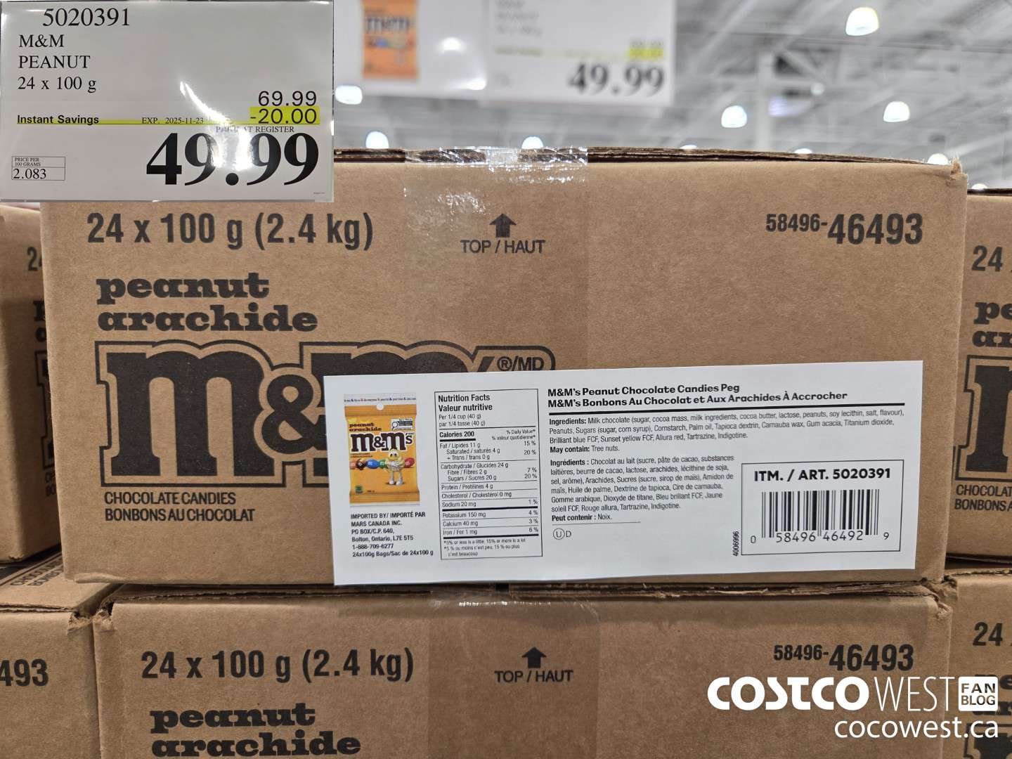 5020391 M&M PEANUT 24 x 100 g ($20.00 INSTANT SAVINGS EXPIRES ON 2025-11-23) $49.99