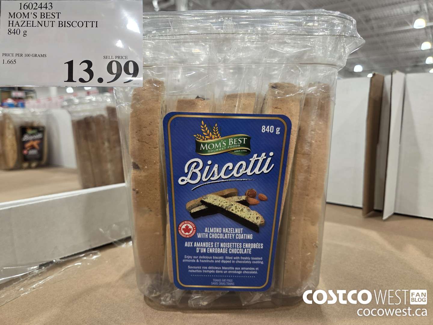 1602443 MOM'S BEST HAZELNUT BISCOTTI 840 g $13.99