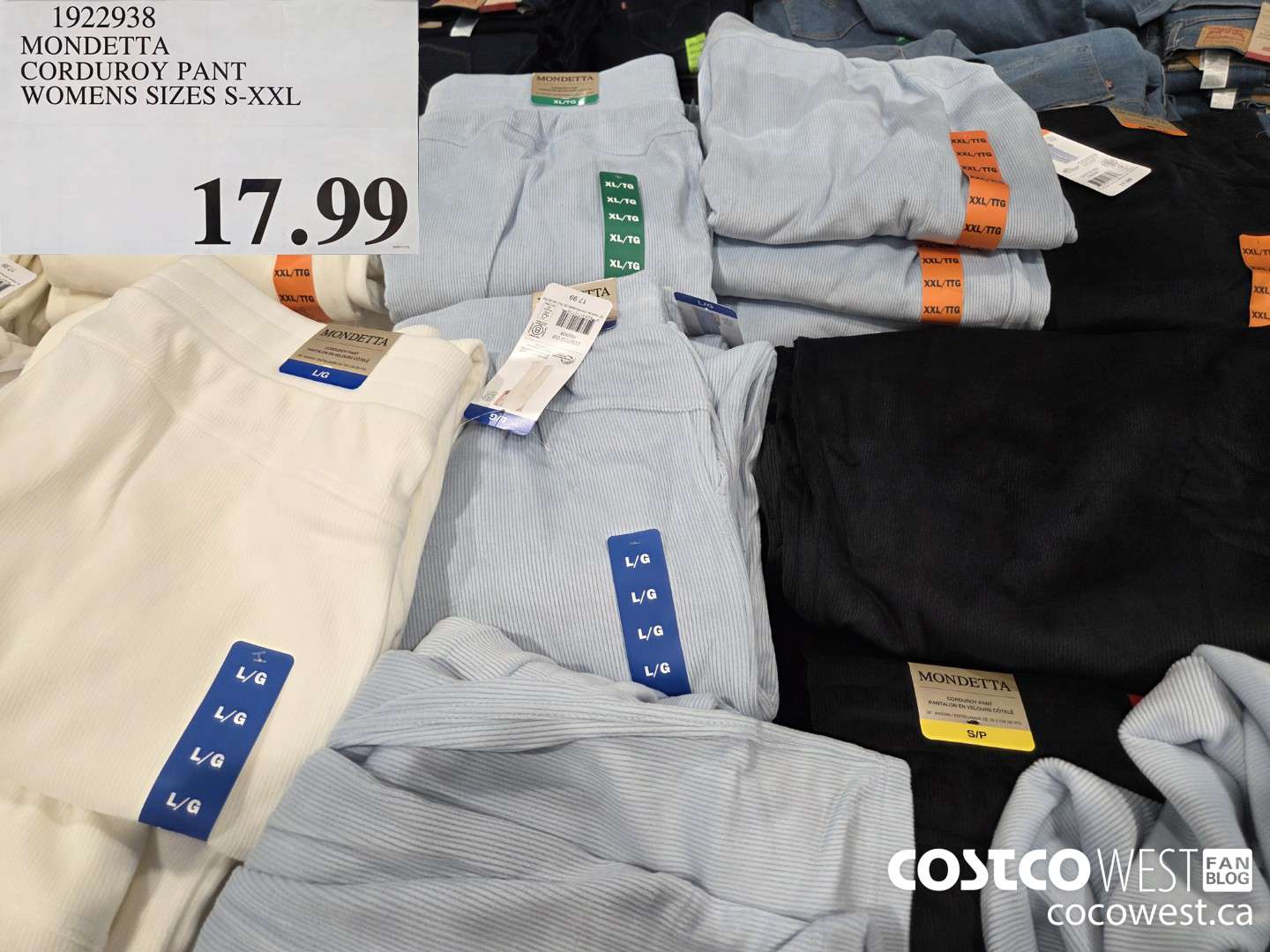 1922938 MONDETTA CORDUROY PANT WOMENS SIZES S-XXL $17.99