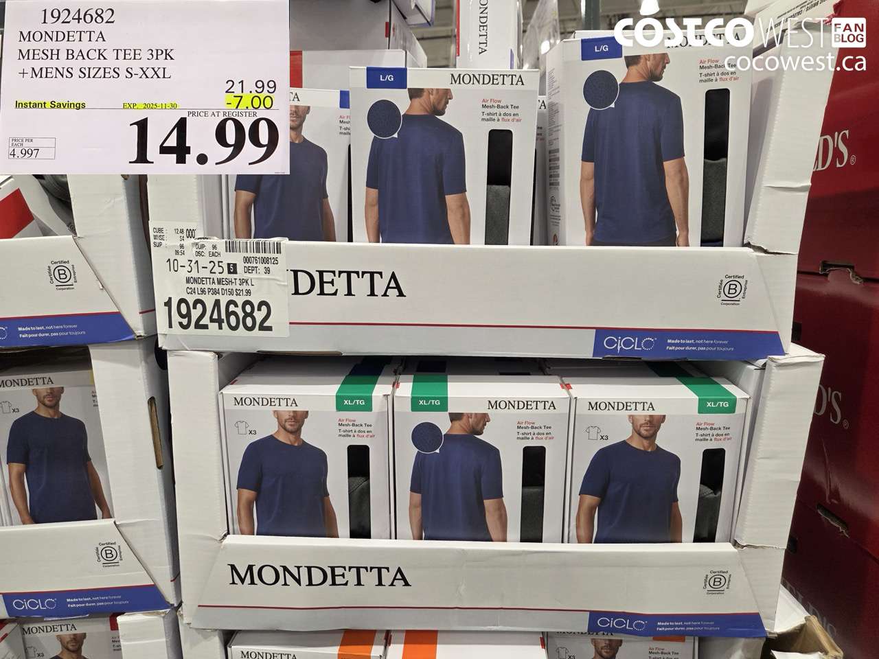 1924682 MONDETTA MESH BACK TEE 3PK MENS SIZES S-XXL ($7.00 INSTANT SAVINGS EXPIRES ON 2025-11-30) $14.99