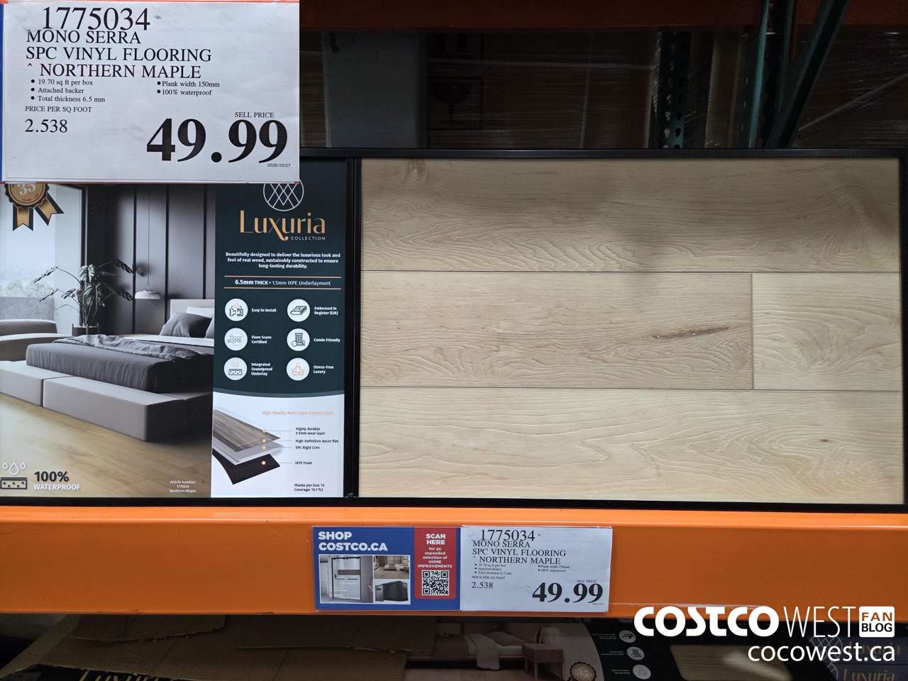 1775034 MONO SERRA SPC VINYL FLOORING NORTHERN MAPLE $49.99