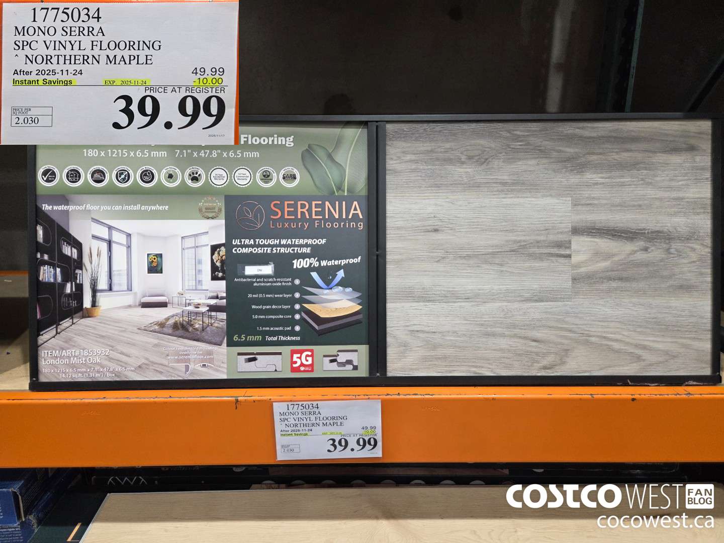 1775034 MONO SERRA SPC VINYL FLOORING NORTHERN MAPLE ($10.00 INSTANT SAVINGS EXPIRES ON 2025-11-24) $39.99