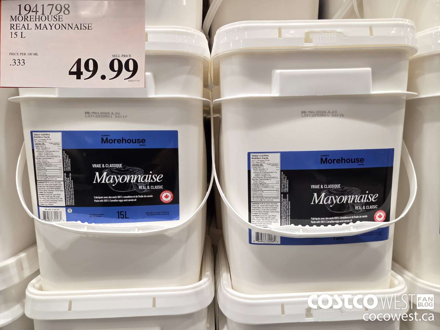 1941798 MOREHOUSE REAL MAYONNAISE 15 L $49.99