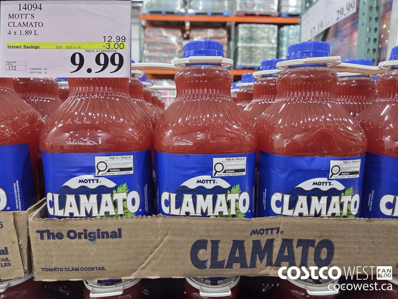 14094 MOTTS CLAMATO JUICE 4 X 1.89 L ($3.00 INSTANT SAVINGS EXPIRES ON 2025-11-16) $9.99