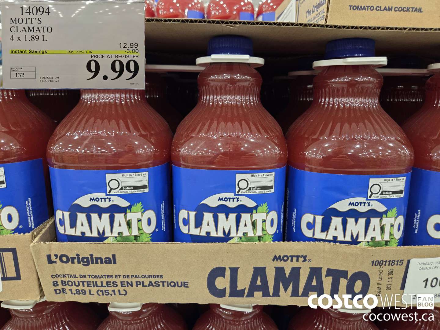 14094 MOTTS CLAMATO JUICE 4 X 1.89 L ($3.00 INSTANT SAVINGS EXPIRES ON 2025-11-16) $9.99