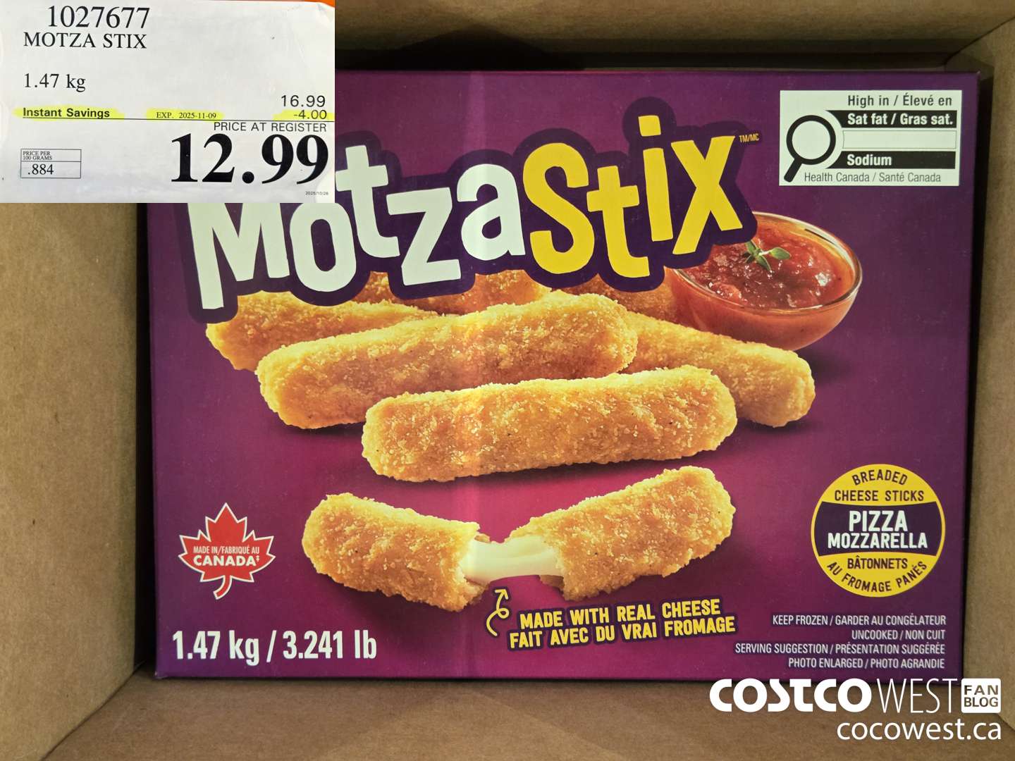 1027677 MOTZA STIX 1.47 kg ($4.00 INSTANT SAVINGS EXPIRES ON 2025-11-09) $12.99