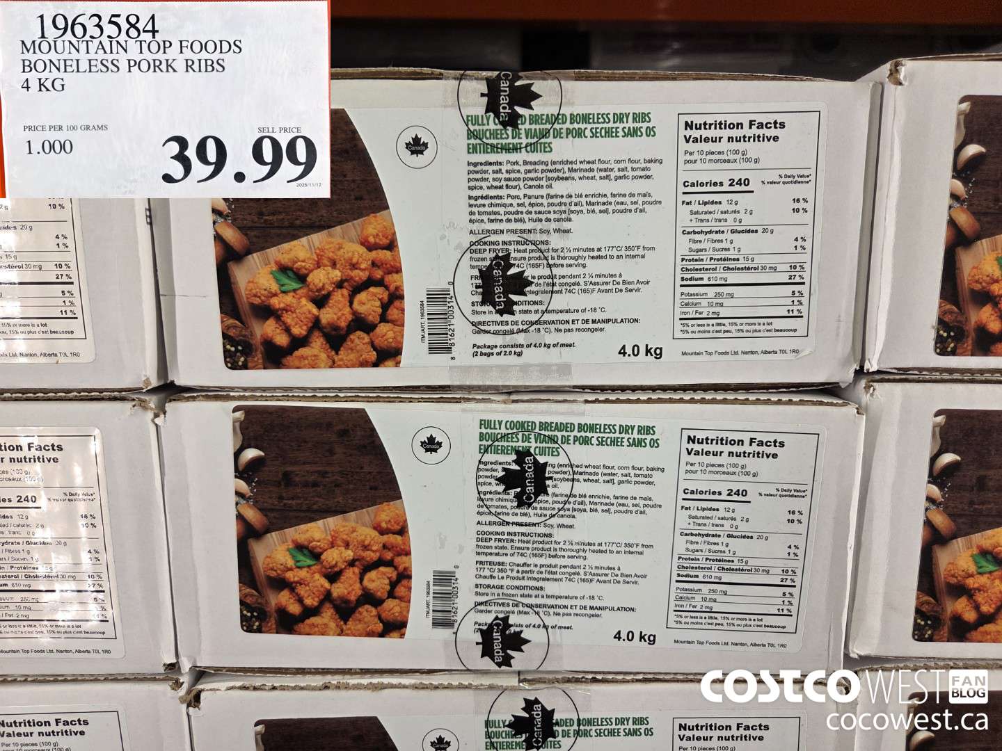 1963584 MOUNTAIN TOP FOODS BONELESS PORK RIBS 4 kg $39.99