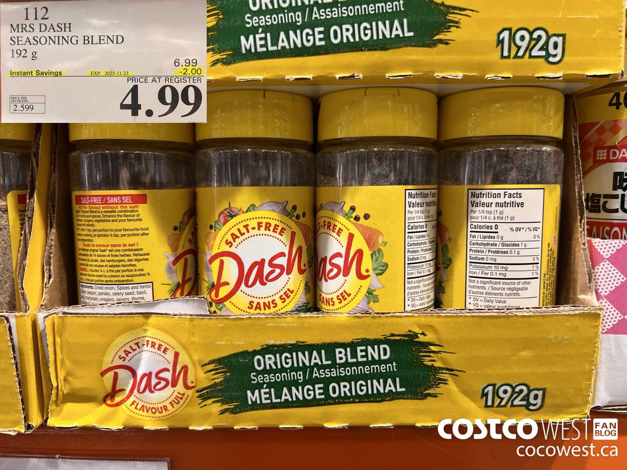 112 MRS DASH SEASONING BLEND 192 g ($2.00 INSTANT SAVINGS EXPIRES ON 2025-11-23) $4.99