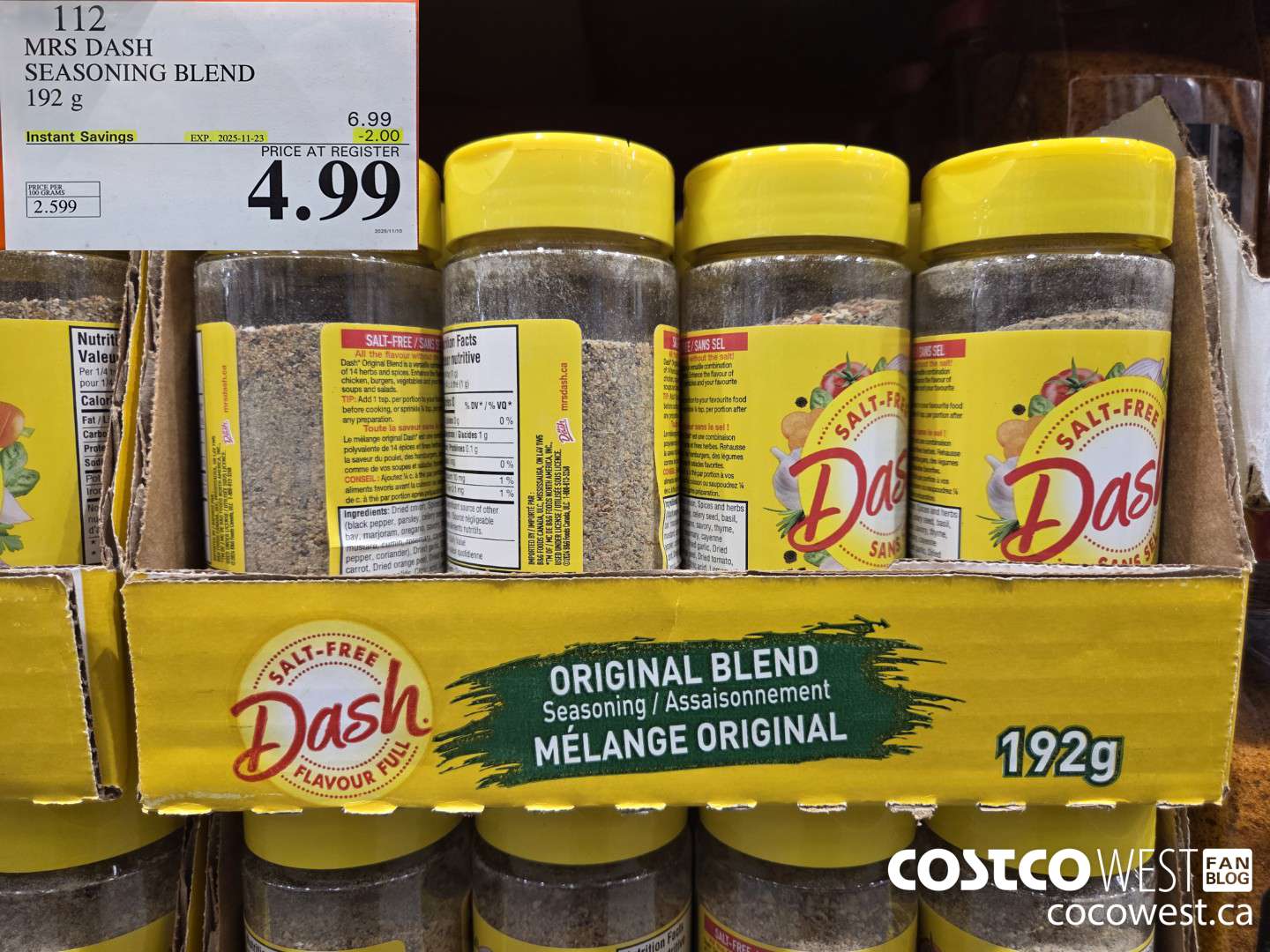 112 MRS DASH SEASONING BLEND 192 g ($2.00 INSTANT SAVINGS EXPIRES ON 2025-11-23) $4.99