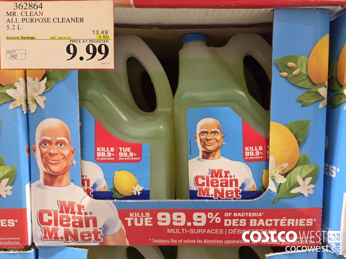 362864 MR. CLEAN ALL PURPOSE CLEANER 5.2 L ($3.50 INSTANT SAVINGS EXPIRES ON 2025-11-23) $9.99