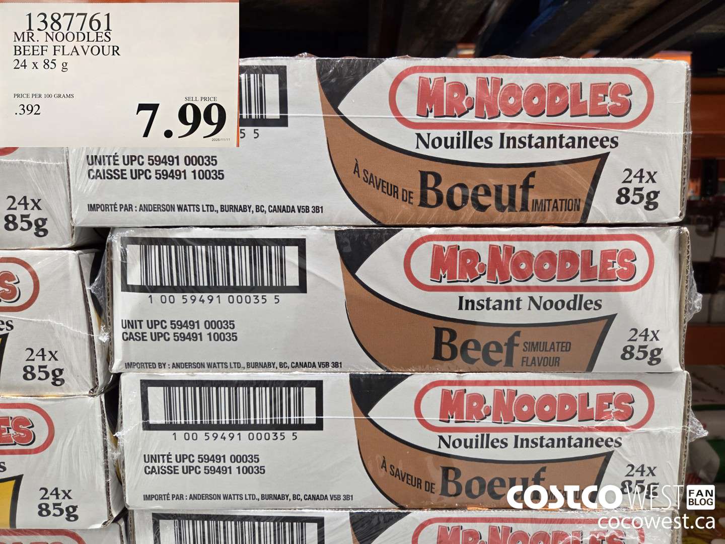 1387761 MR. NOODLES BEEF FLAVOUR 24 x 8 g $7.99