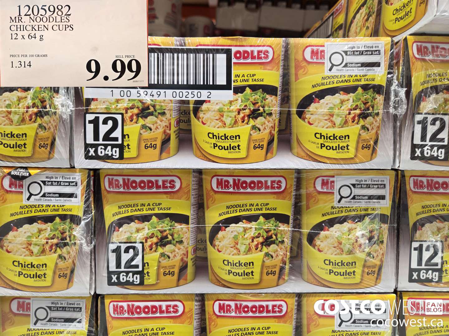 1205982 MR. NOODLES CHICKEN CUPS 12 x 64g $9.99