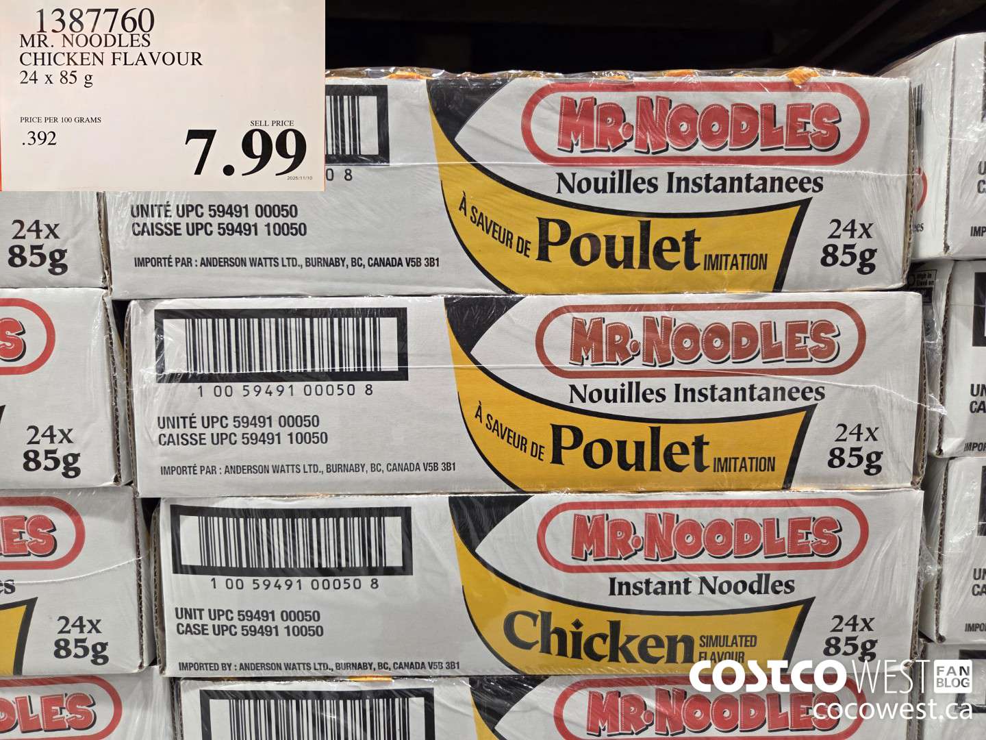 1387760 MR. NOODLES CHICKEN FLAVOUR 24 x 85 g $7.99