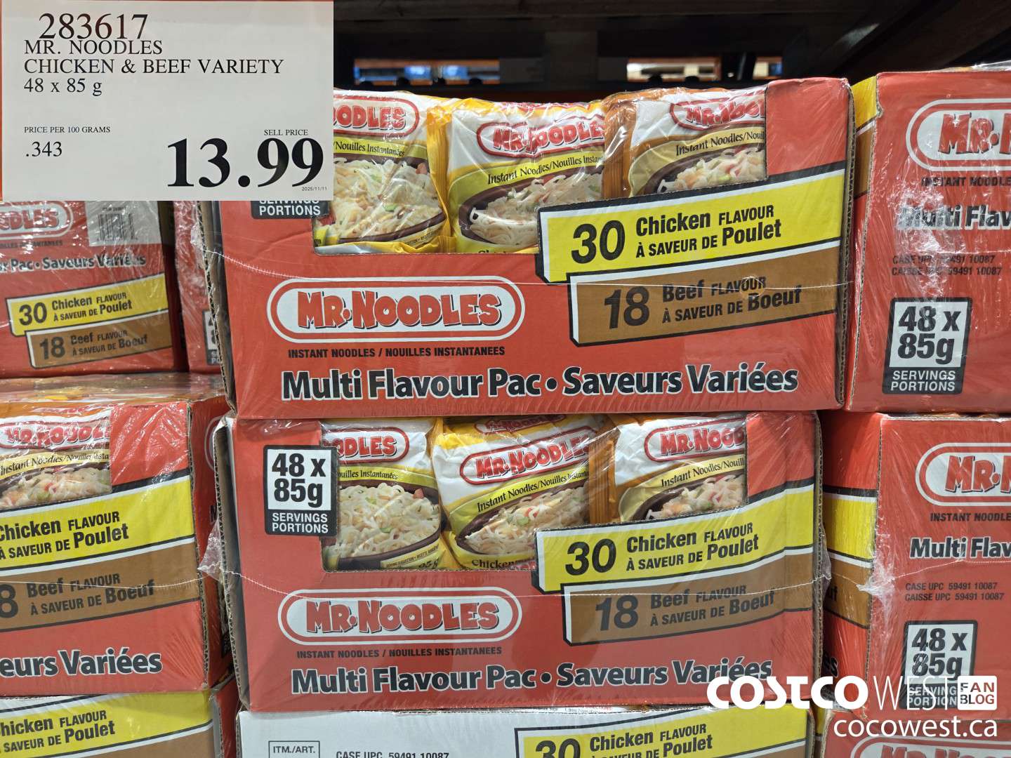 283617 MR. NOODLES CHICKEN & BEEF VARIETY 48 x 85 g $13.99