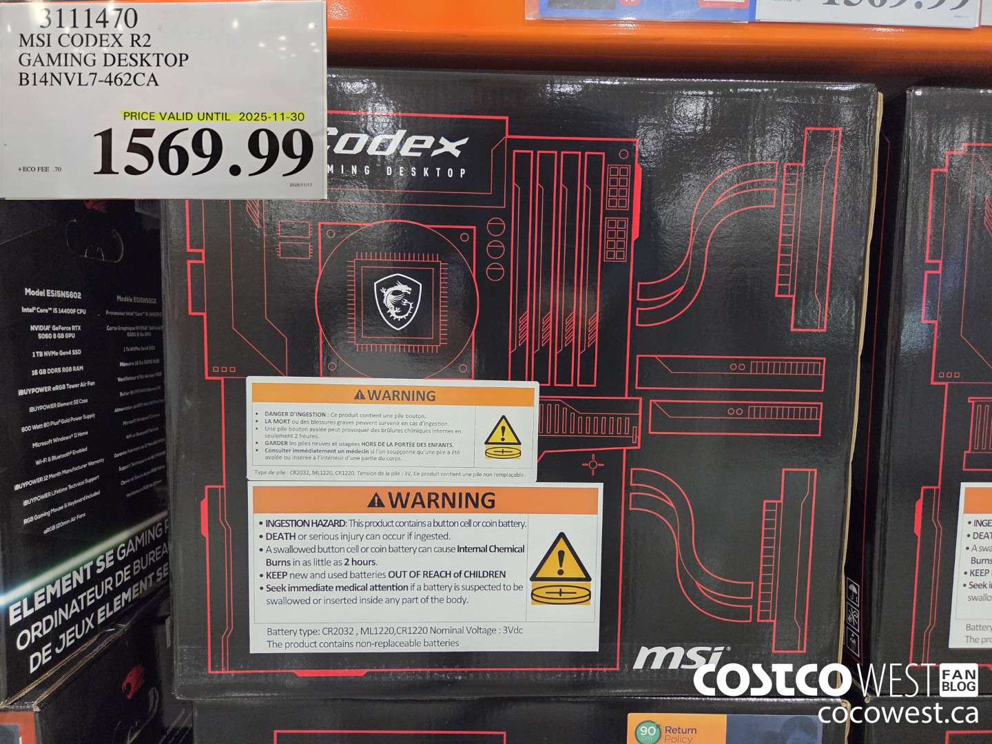 3111470 MSI CODEX R2 GAMING DESKTOP B14NVL7-462CA (EXPIRES ON 2025-11-30) $1569.99