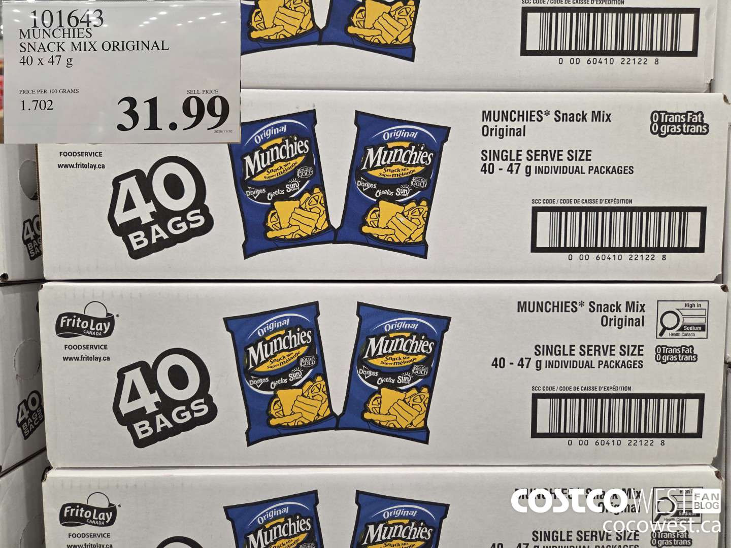 101643 MUNCHIES SNACK MIX ORIGINAL 40 x 47 g $31.99