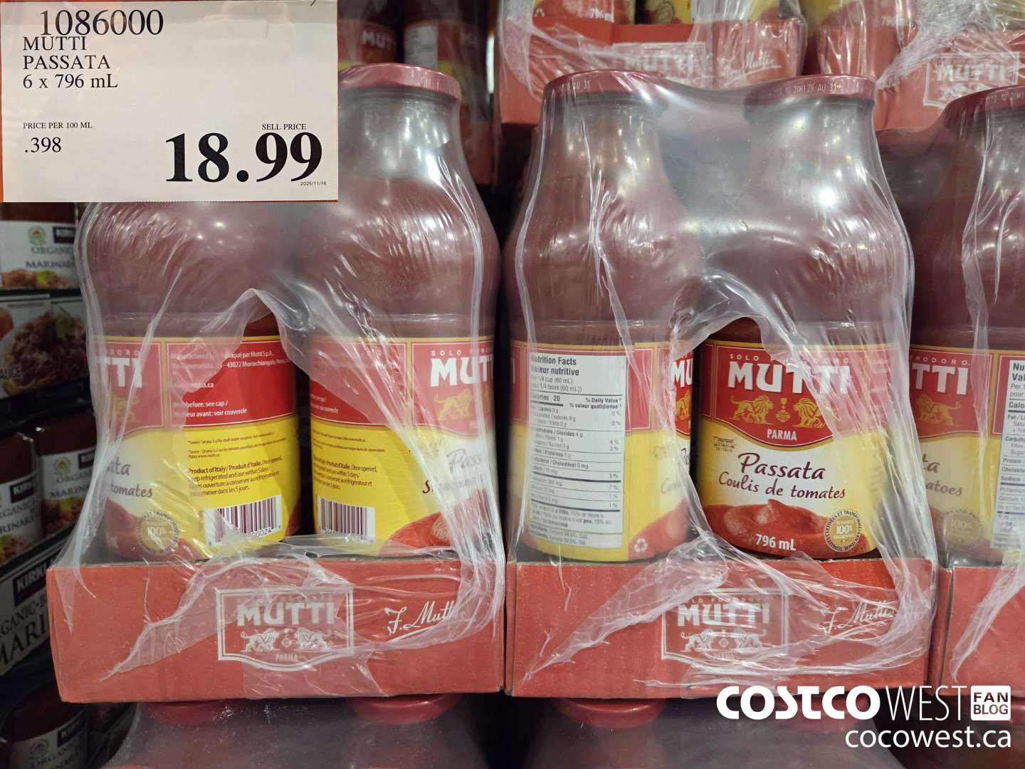 1086000 MUTTI PASSATA 6 X 796ML $18.99