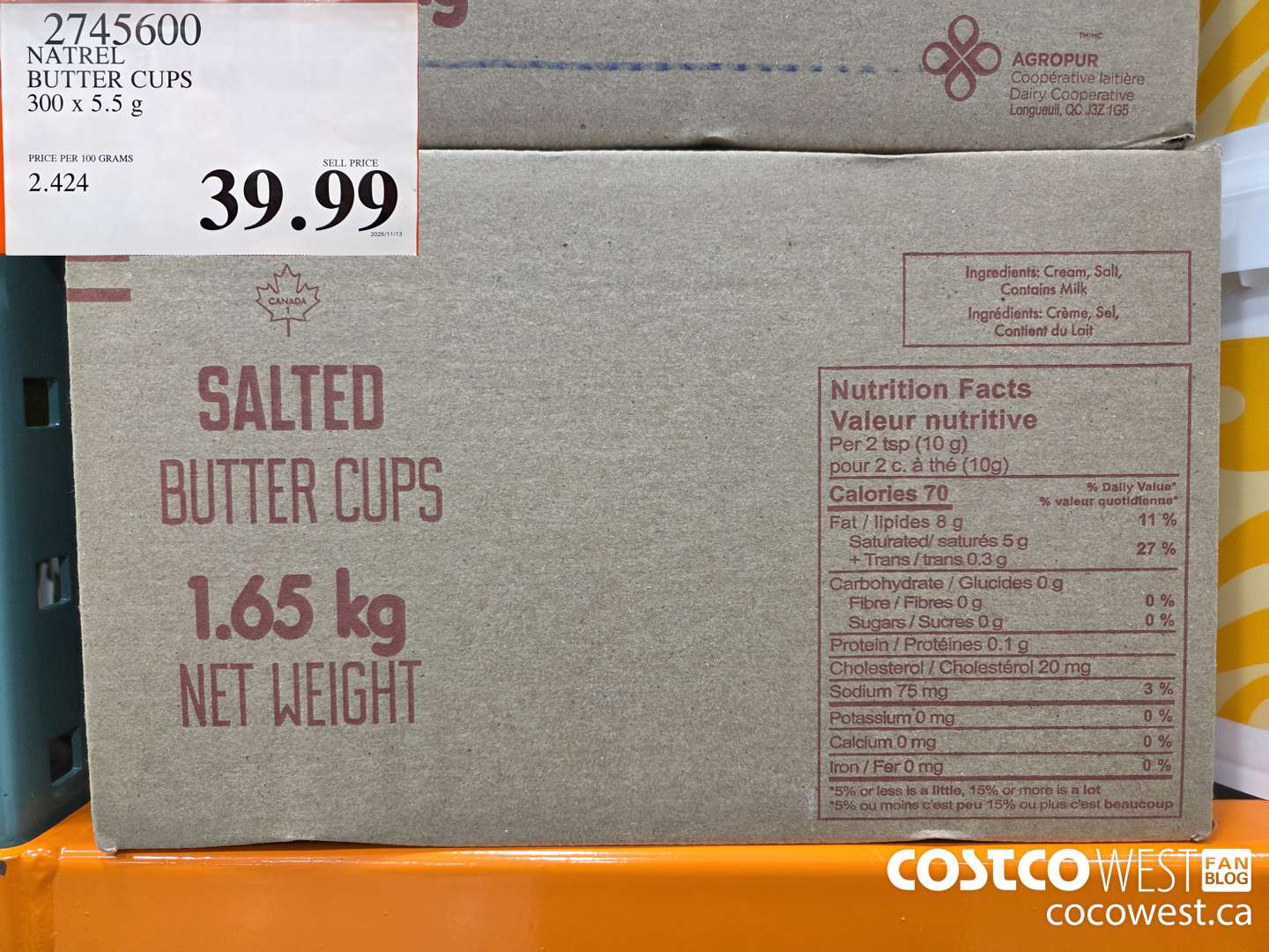 2745600 NATREL BUTTER CUPS 300 x 5.5 g $39.99
