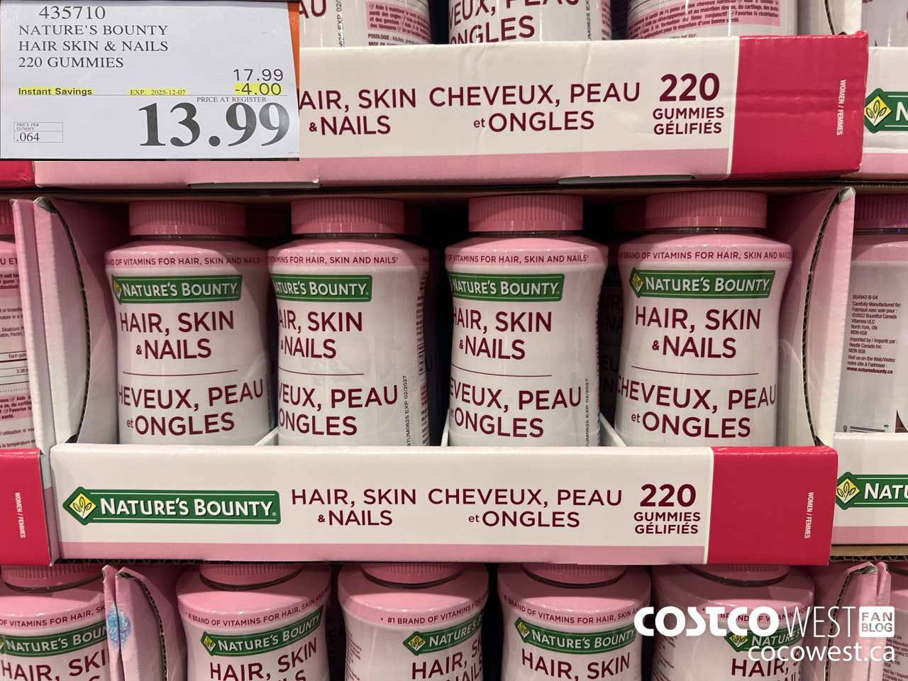 435710 NATURE'S BOUNTY HAIR SKIN & NAILS 220 GUMMIES ($4.00 INSTANT SAVINGS EXPIRES ON 2025-12-07) $13.99