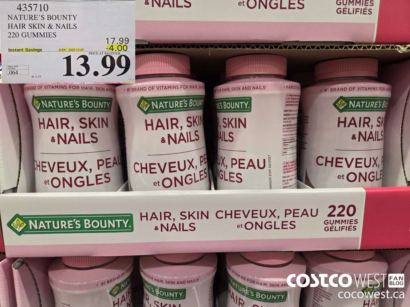 435710 NATURE'S BOUNTY HAIR SKIN & NAILS 220 GUMMIES ($4.00 INSTANT SAVINGS EXPIRES ON 2025-12-07) $13.99