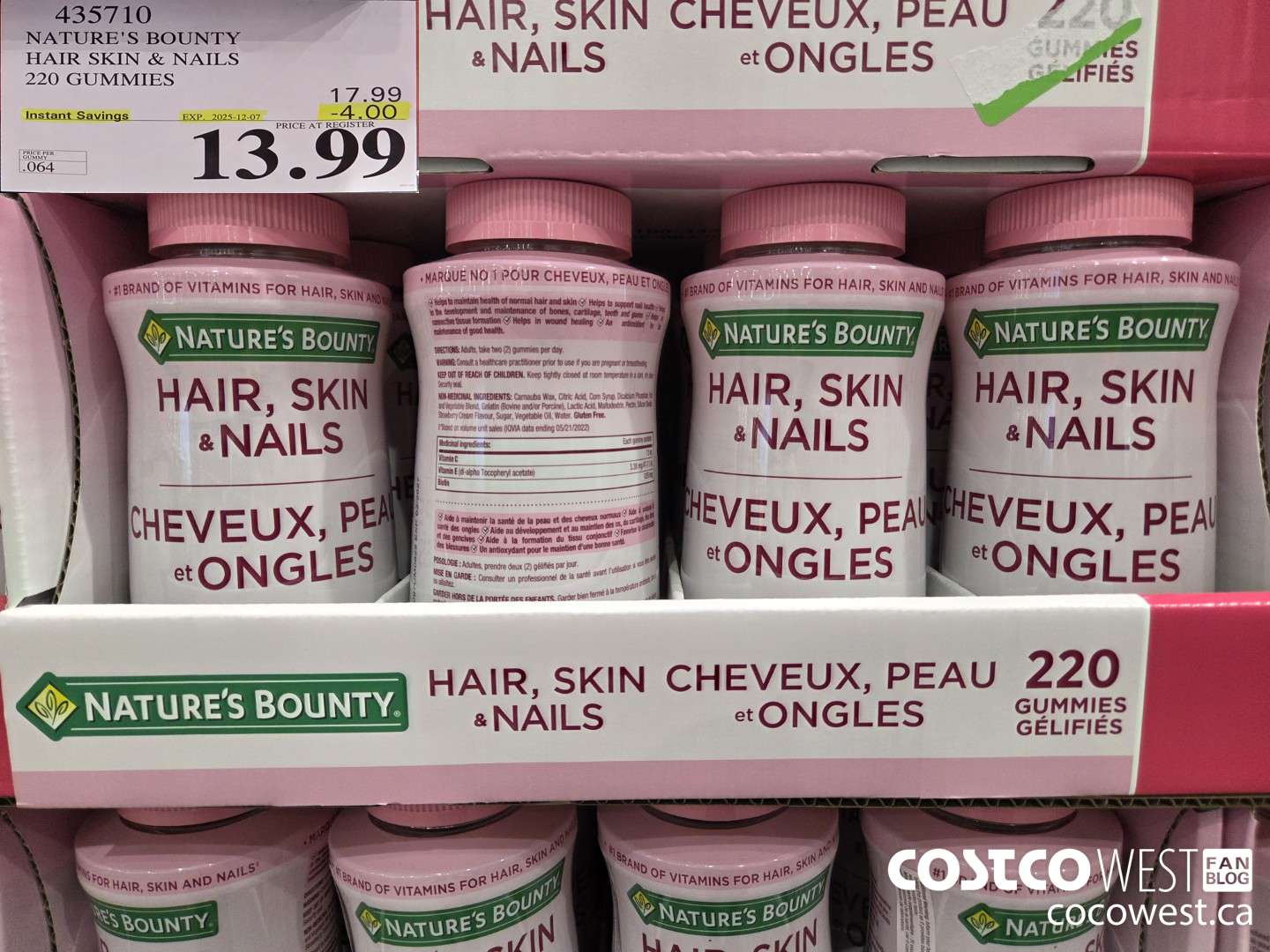 435710 NATURE'S BOUNTY HAIR SKIN & NAILS 220 GUMMIES ($4.00 INSTANT SAVINGS EXPIRES ON 2025-12-07) $13.99