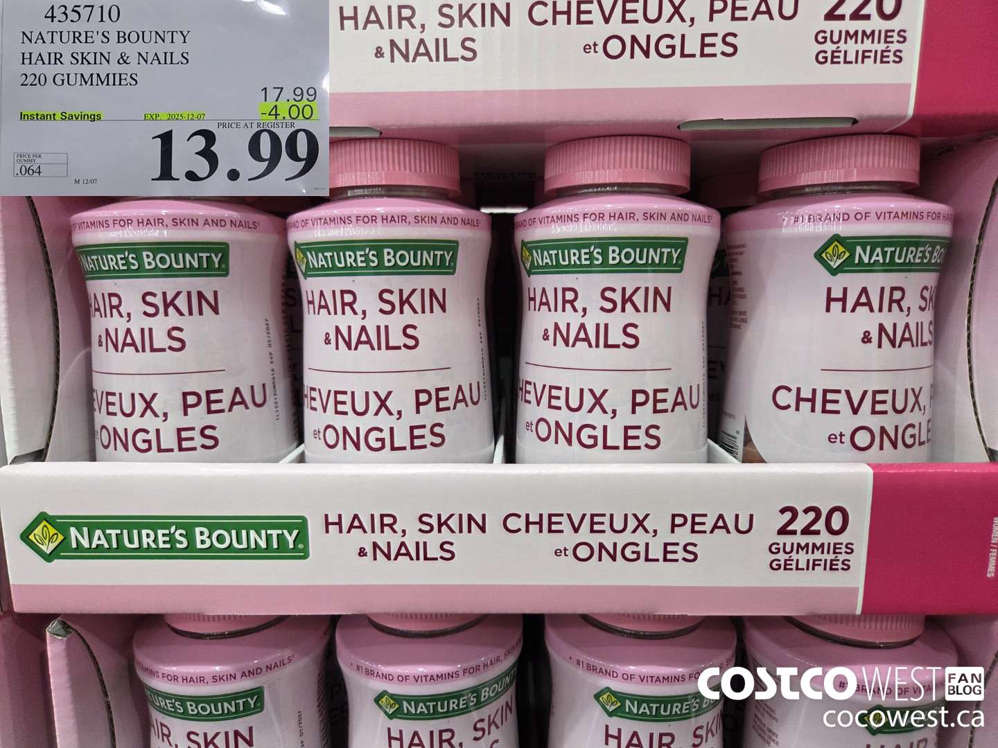 435710 NATURE'S BOUNTY HAIR SKIN & NAILS 220 GUMMIES ($4.00 INSTANT SAVINGS EXPIRES ON 2025-12-07) $13.99