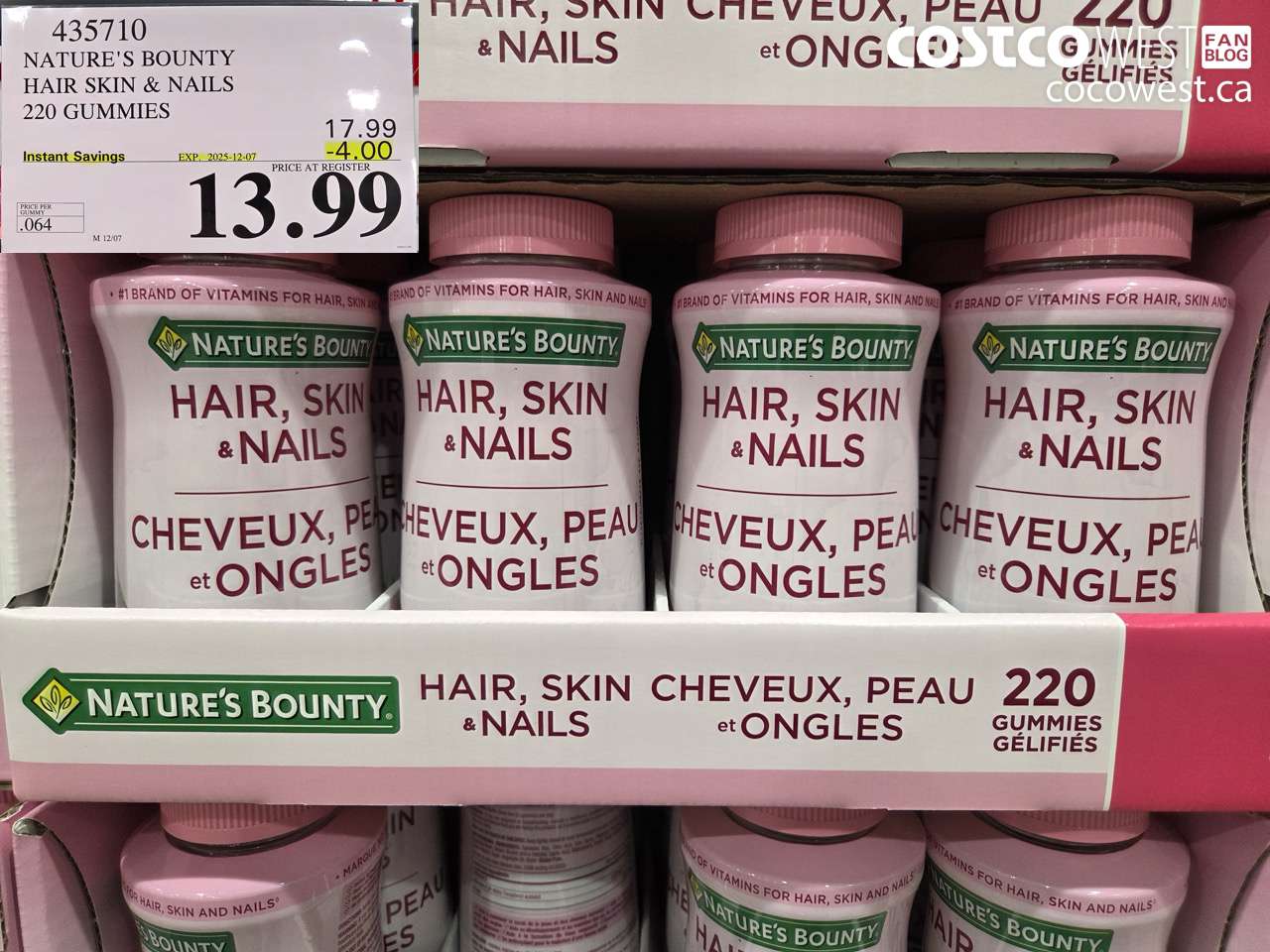 435710 NATURE'S BOUNTY HAIR SKIN & NAILS 220 GUMMIES ($4.00 INSTANT SAVINGS EXPIRES ON 2025-12-07) $13.99