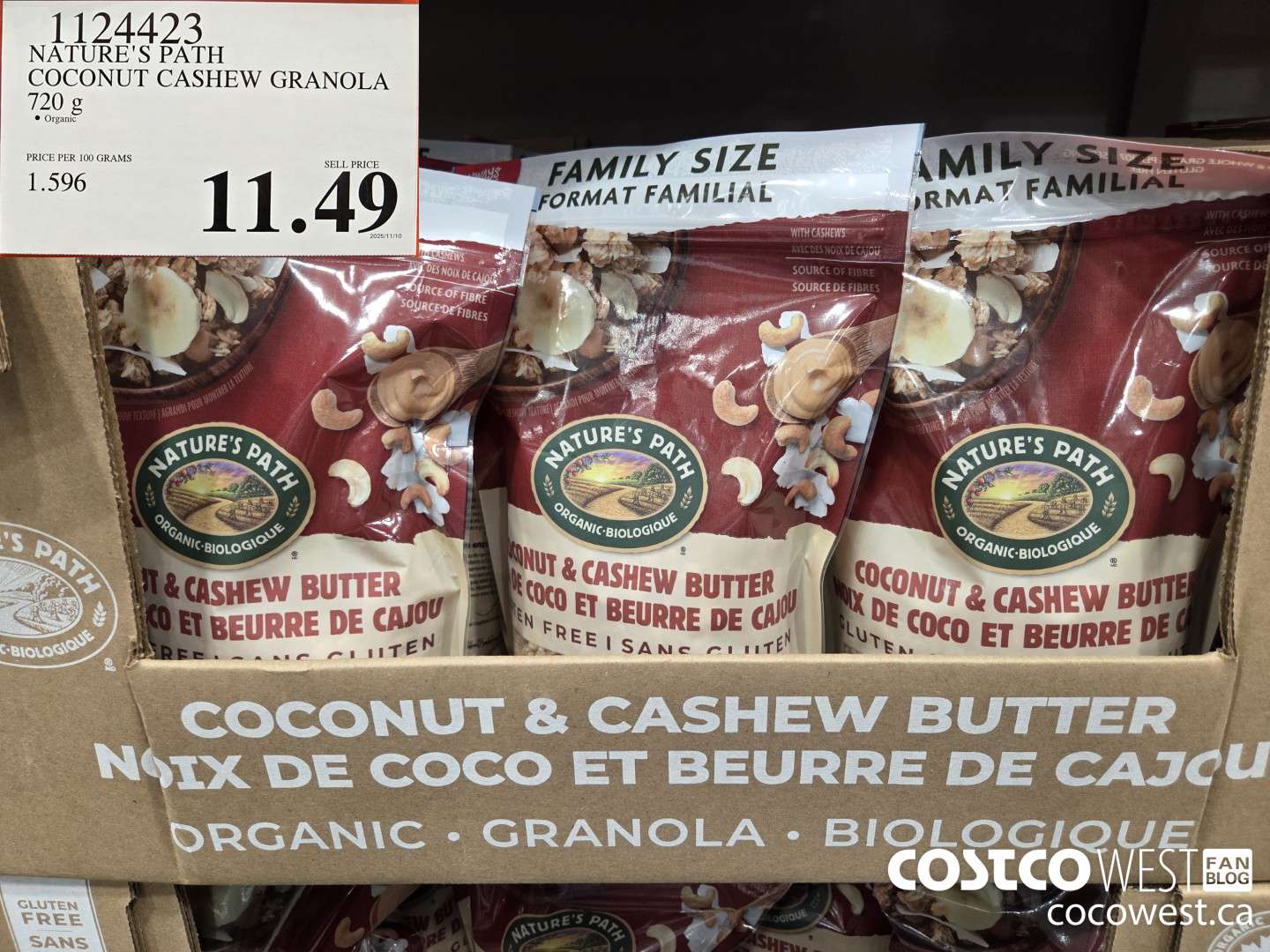 1124423 NATURE'S PATH COCONUT CASHEW GRANOLA 720 g $11.49