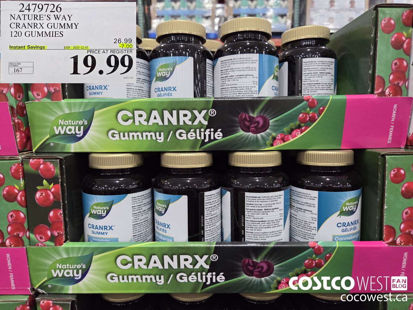 2479726 NATURE'S WAY CRANRX GUMMY 120 GUMMIES ($7.00 INSTANT SAVINGS EXPIRES ON 2025-12-07) $19.99