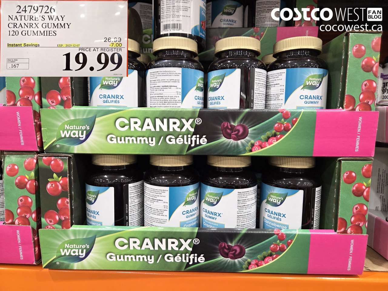 2479726 NATURE'S WAY CRANRX GUMMY 120 GUMMIES ($7.00 INSTANT SAVINGS EXPIRES ON 2025-12-07) $19.99