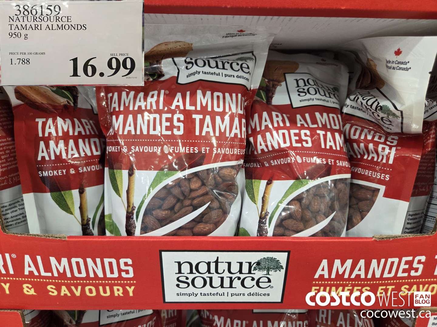 386159 NATURSOURCE TAMARI ALMONDS 950 g $16.99