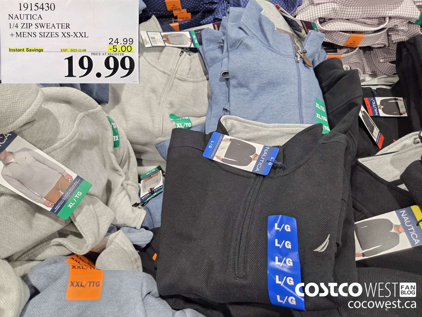 1915430 NAUTICA 1/4 ZIP SWEATER MENS SIZES XS-XXL ($5.00 INSTANT SAVINGS EXPIRES ON 2025-11-09) $19.99