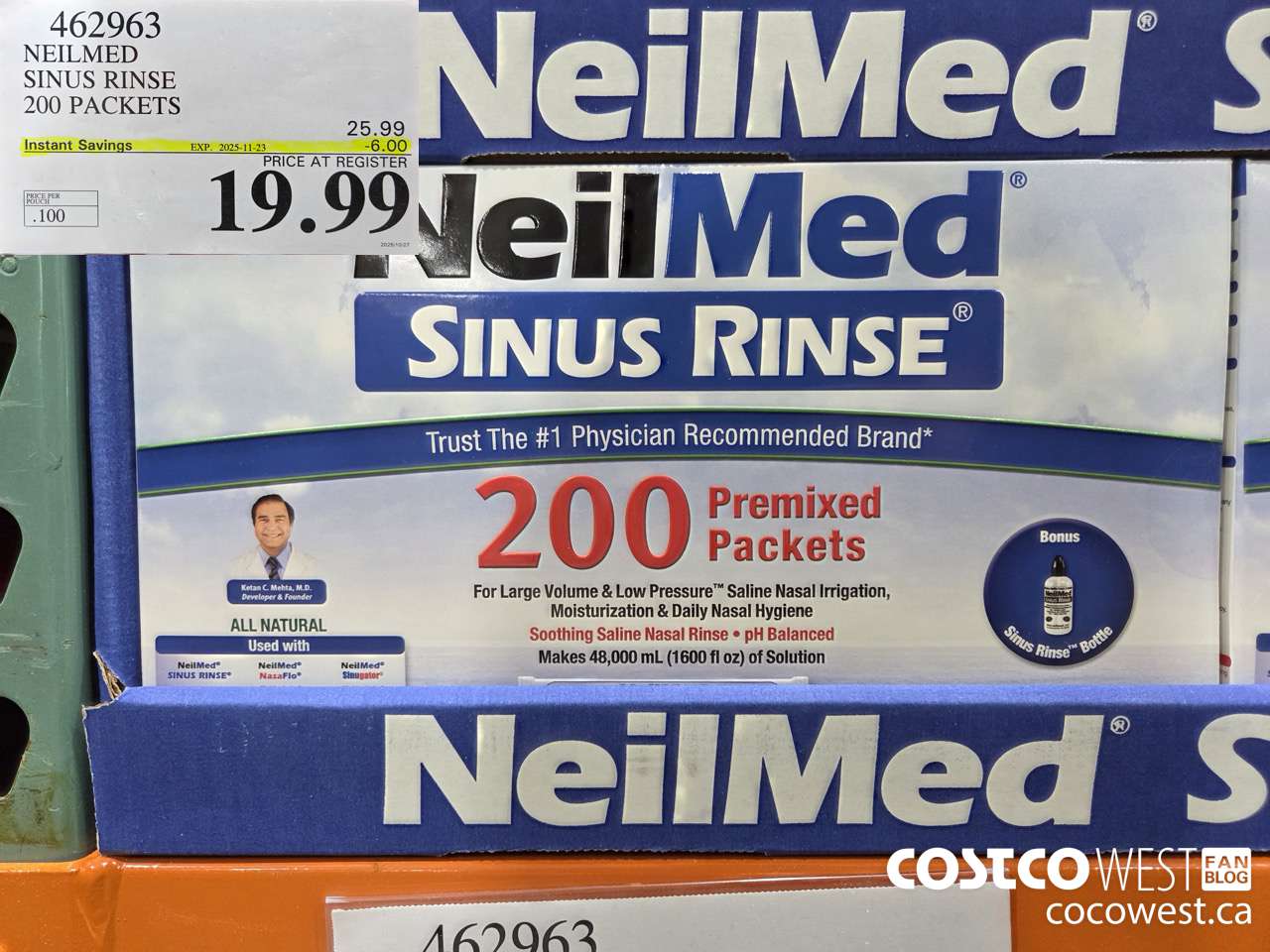 462963 NEILMED SINUS RINSE 200 PREMIXED PACKETS ($6.00 INSTANT SAVINGS EXPIRES ON 2025-11-23) $19.99