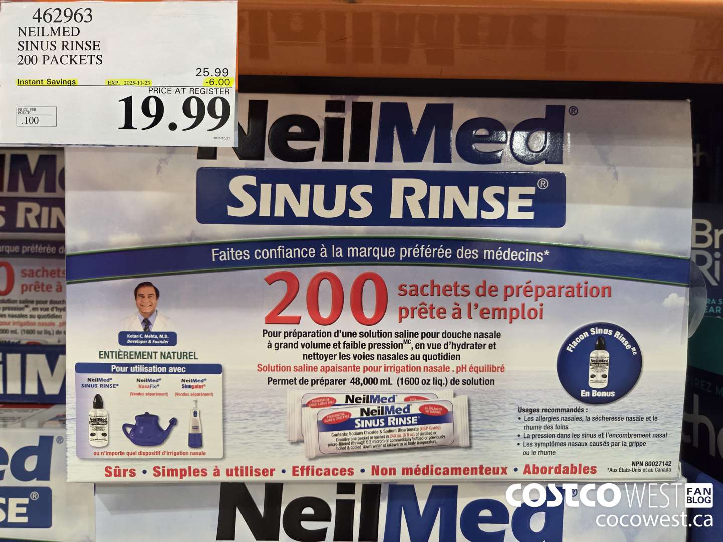 462963 NEILMED SINUS RINSE 200 PREMIXED PACKETS ($6.00 INSTANT SAVINGS EXPIRES ON 2025-11-23) $19.99